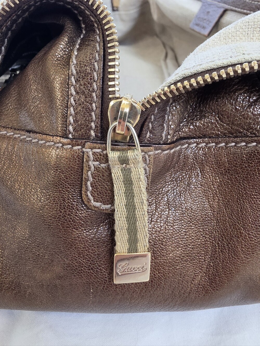 RARE GUCCI Brown Leather Large Capri Bowler Bag - Picture 9 of 11